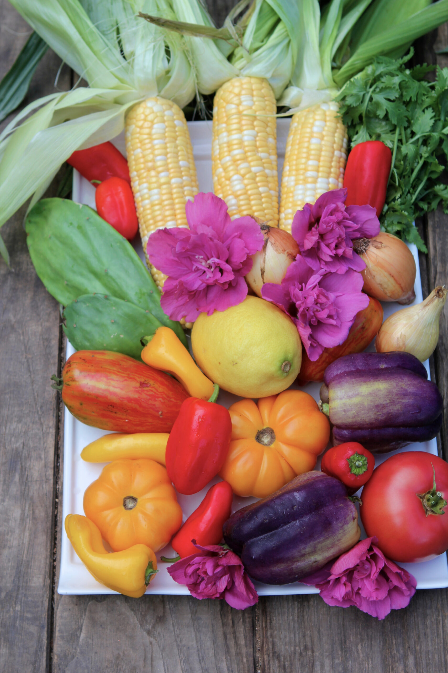 An assortment of  colorful summer vegetables.