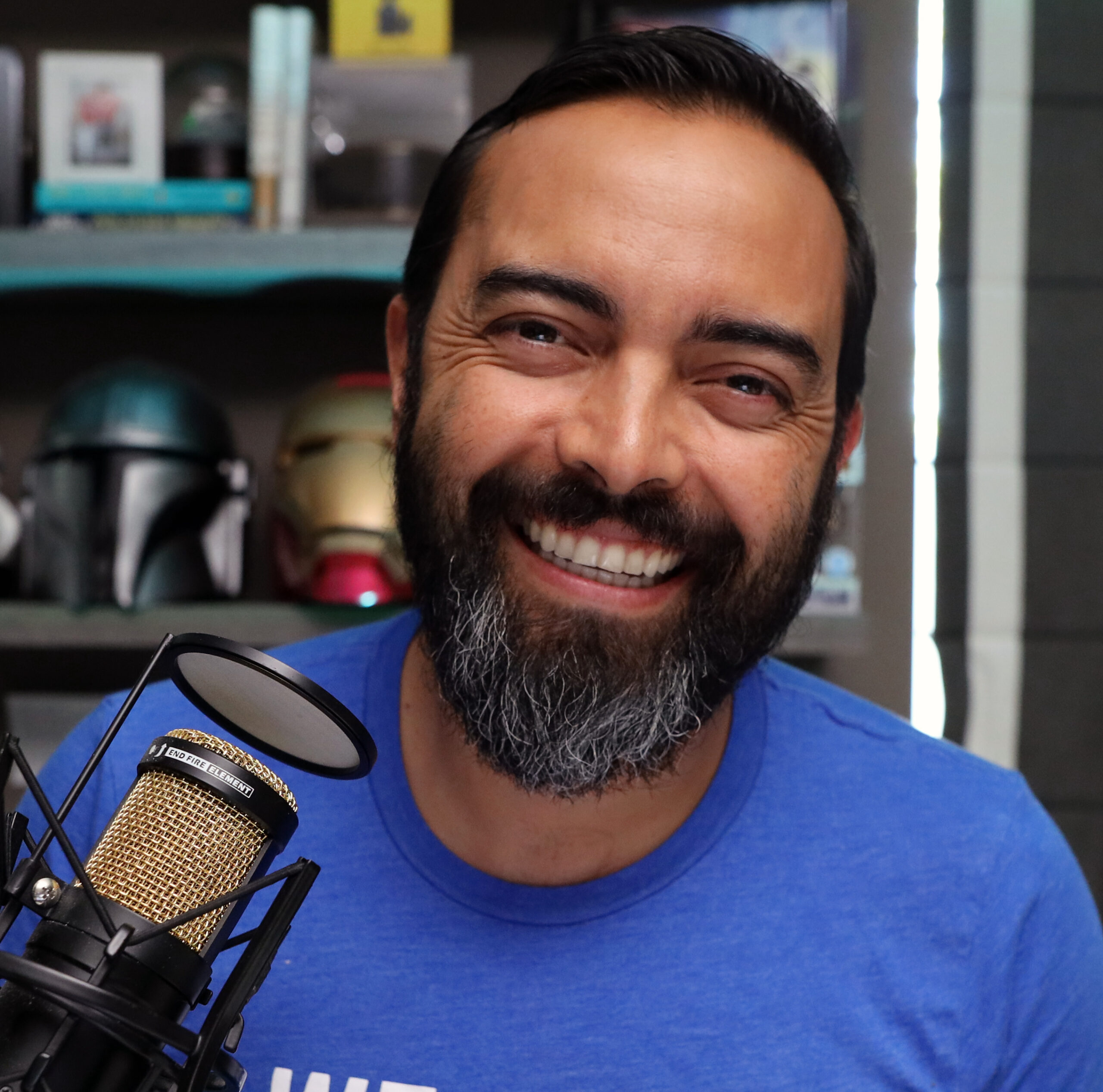 Pat Flynn smiling face with professional microphone